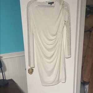 Elegant White Dress with Lace Sleeves